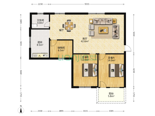 西苑新村 2室1厅1卫 125平方