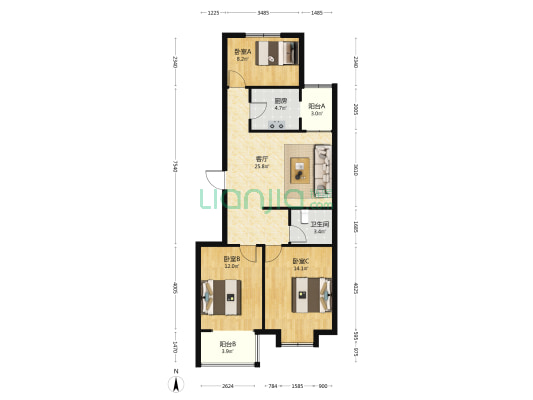 博地苑 3室1厅1卫 100平方