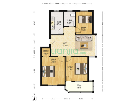 翡翠园小区 3室1厅1卫 101平方