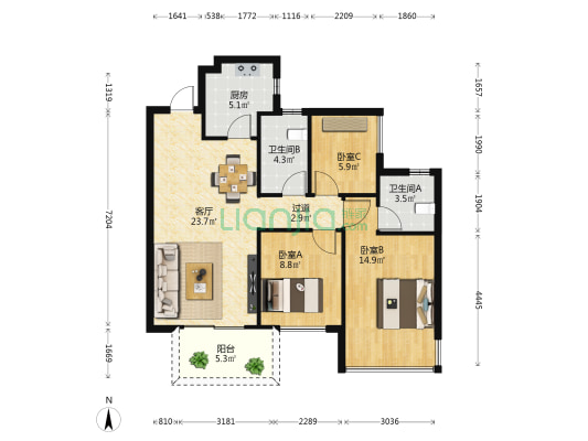 融创·九熙府 3室1厅2卫 92平方