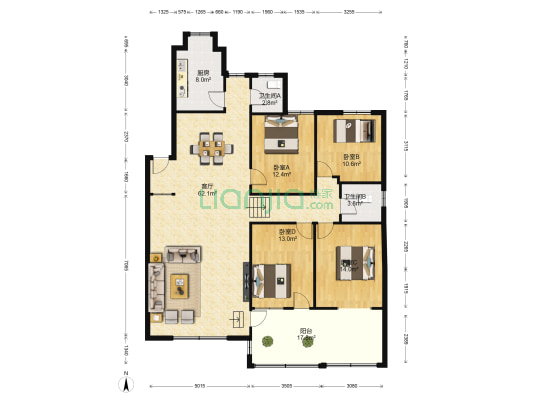 恒信家园 4室1厅2卫 168平方