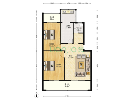 郑新里3号院 2室1厅1卫 96平方