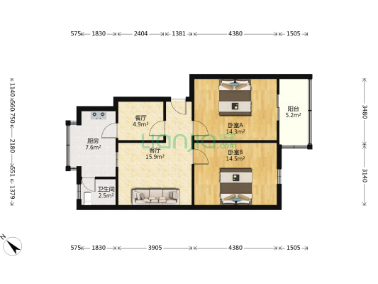 襄州区司法局家属院 2室2厅1卫 74平方