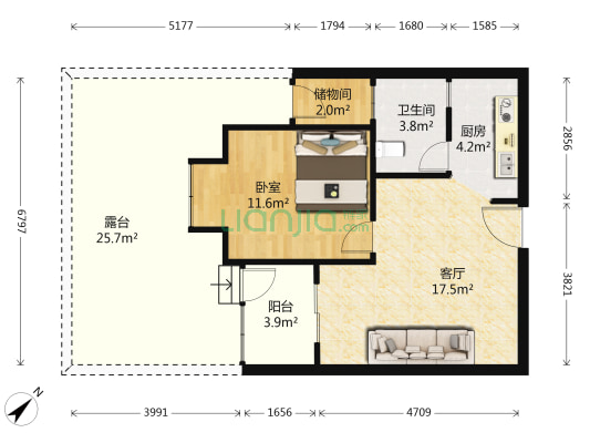 锦绣雅苑 1室1厅1卫 54平方