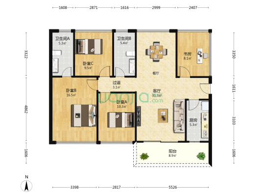 龙光玖龙郡 4室1厅2卫 117平方