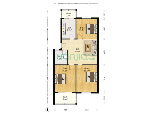 港宁园 3室1厅1卫 100平方