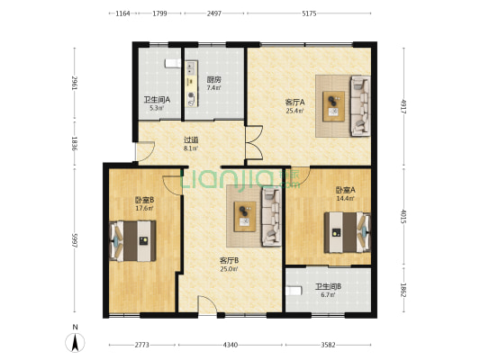 中大街10号 2室2厅2卫 115平方