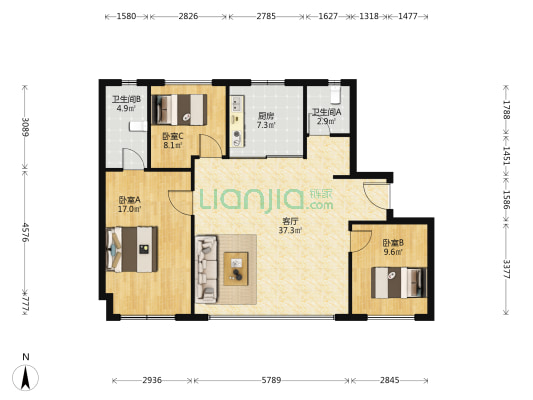 华润置地潤尚 3室1厅2卫 111平方