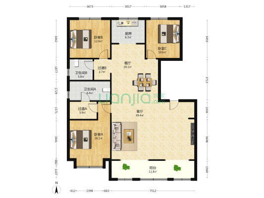 国赫天玺 3室2厅2卫 169平方
