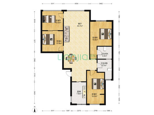 泰地金水湾 4室1厅2卫 132平方