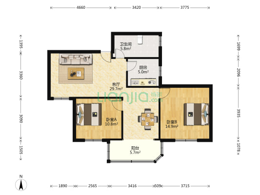 方正证券 2室1厅1卫 92平方