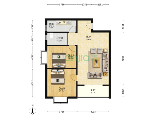 春华苑 2室1厅1卫 102平方