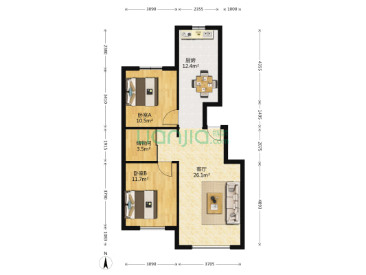 英伦小镇F区 2室1厅0卫 91平方