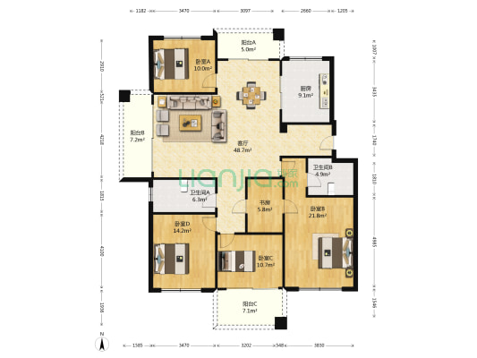 汤家锦绣公寓二期 5室1厅2卫 160平方