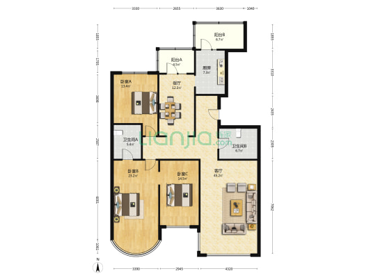 宜园公馆 3室2厅2卫 180平方