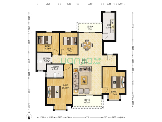 安庆恒大观澜府 4室2厅2卫 136平方