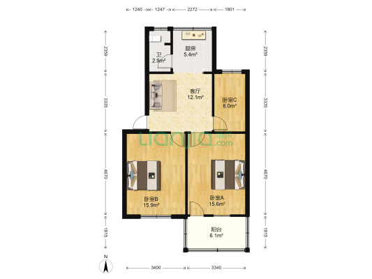 官柳小区 3室1厅1卫 76平方