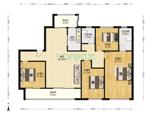 阳光城元垄璞悦 4室1厅2卫 143平方