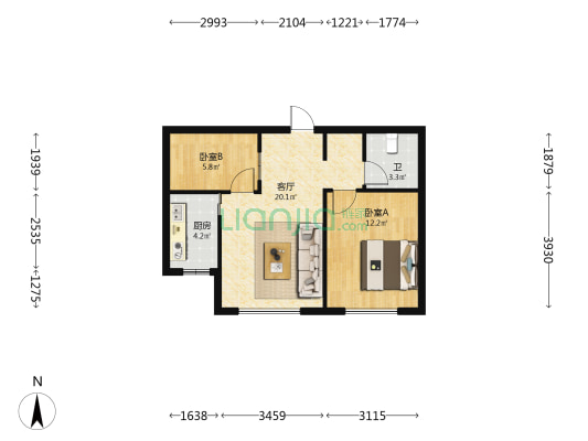 理想家园 2室1厅1卫 62平方