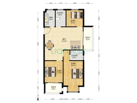 和润卧龙城 3室1厅2卫 126平方