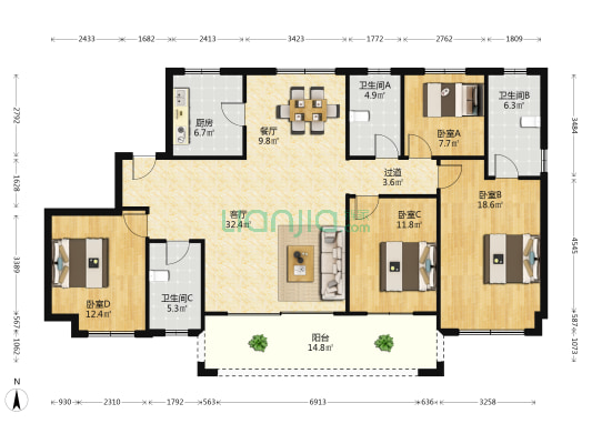 四季华庭 4室2厅3卫 169平方