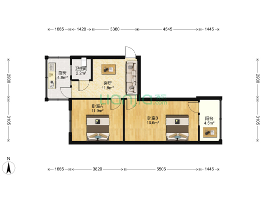 三万九小区 2室1厅1卫 64平方