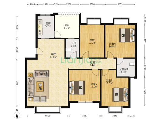 三星公寓 4室1厅2卫 147平方