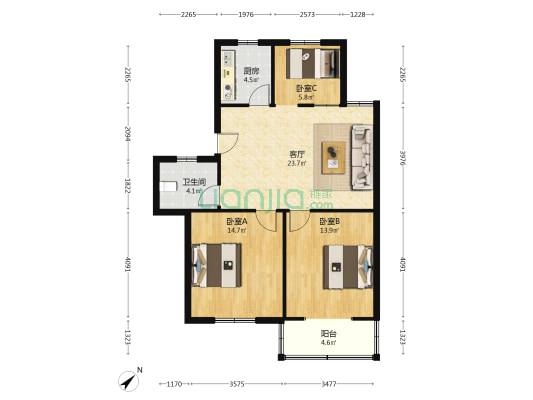 公园南路1号 3室1厅1卫 85平方