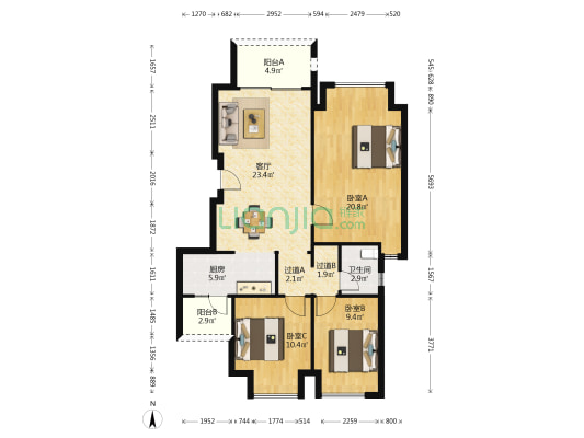 金科天壹府二期 3室1厅1卫 99平方