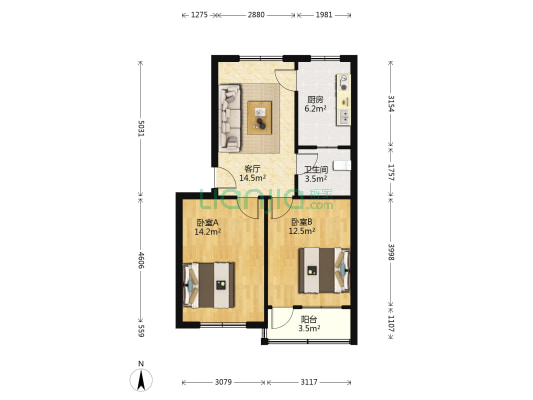 盐滩社区 2室1厅1卫 68平方