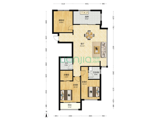江湾四季院 2室1厅2卫 122平方