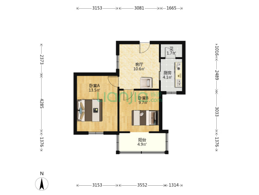 苦楝子小区 2室1厅1卫 57平方