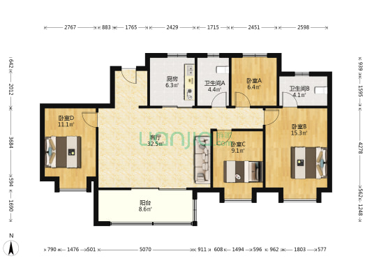 保利和光尘樾和熹花园 4室1厅2卫 142平方