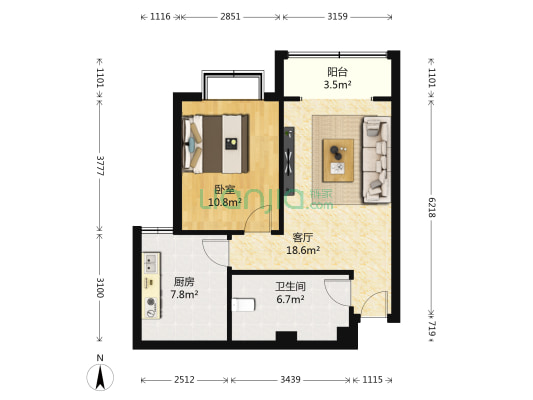 七星旌港 1室1厅1卫 58平方