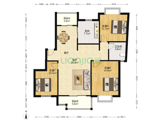 枫庭丽苑 3室1厅1卫 112平方