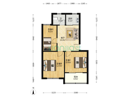 方庄新村 3室1厅1卫 69平方