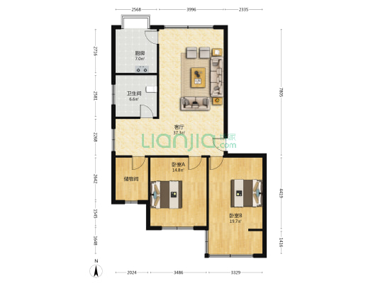 特检院宿舍 2室1厅1卫 107平方