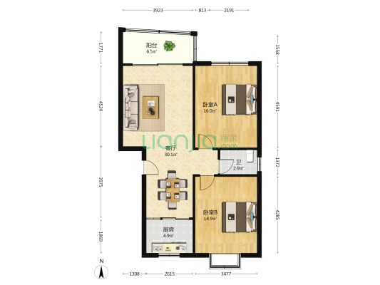龙凤花园 2室1厅1卫 97平方
