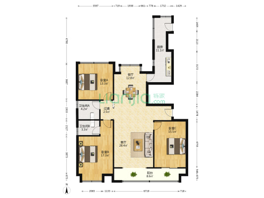 丰华丽郡 3室2厅2卫 143平方