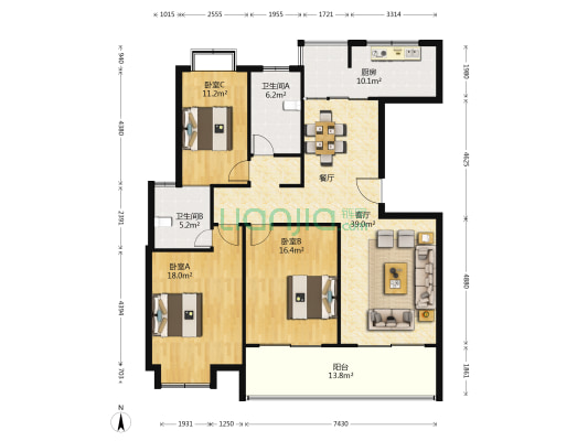 奥景华府 3室1厅2卫 138平方