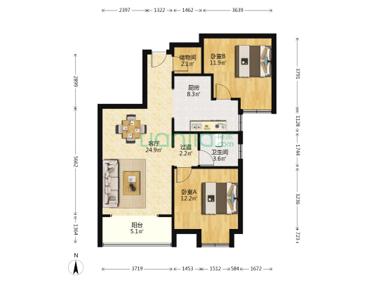 星星新城 2室1厅1卫 93平方