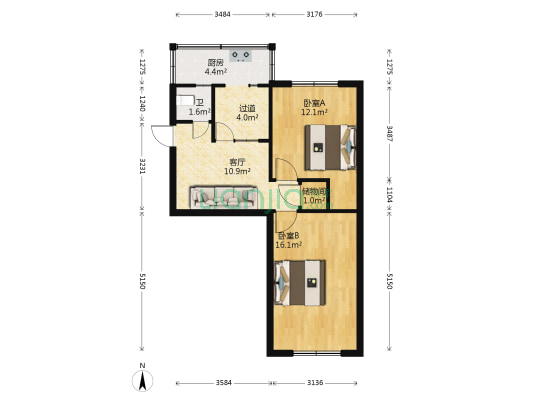 五一路工商银行宿舍 2室1厅1卫 58平方