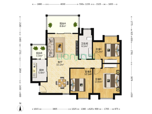 东苑A区 3室1厅1卫 105平方