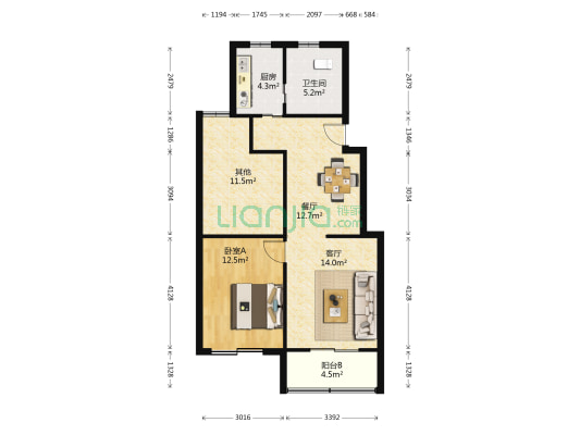 康阳小区 1室2厅1卫 82平方