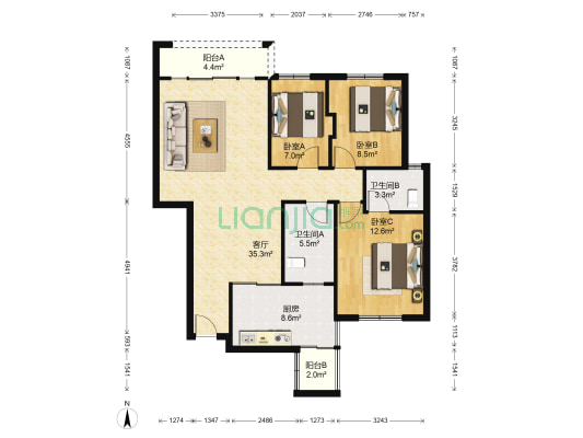 碧云天 3室1厅2卫 104平方