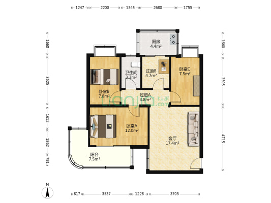海滨花园小区柳林路 3室1厅1卫 83平方