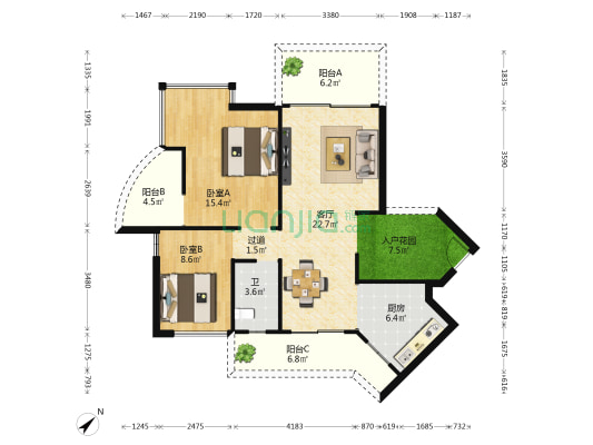 海语庭院 2室1厅1卫 81平方