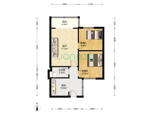 奎星楼街14号 2室1厅1卫 60平方