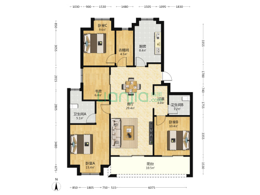 融创大塘御园一期 4室1厅2卫 129平方