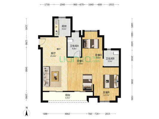 保亿未来长江城 3室1厅2卫 102平方